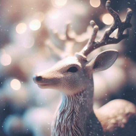 Christmas deer with bokeh background, vintage style, soft focusの素材