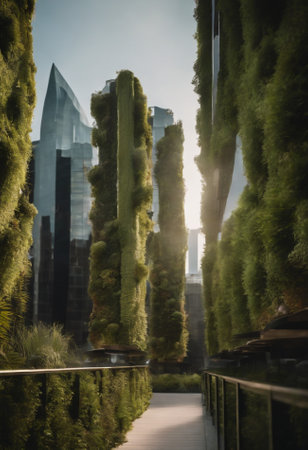 Beautiful view of skyscrapers and green treesの素材