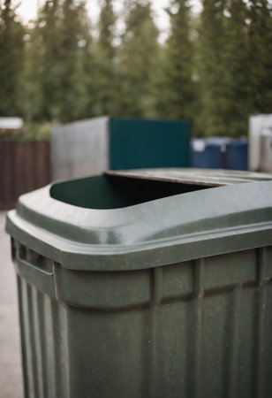 garbage bin in the park, close-up, selective focusの素材