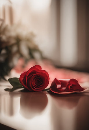 Beautiful red rose on the table. Valentine's Day concept.の素材