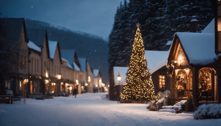Christmas and New Year holidays background with christmas tree in the cityの素材