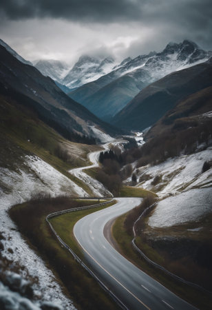 Mountain road in the Alps, Switzerland. Long exposure shot.の素材