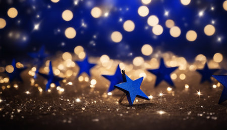 Blue stars on bokeh background. Christmas and New Year conceptの素材