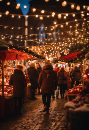 People at Christmas marketの素材