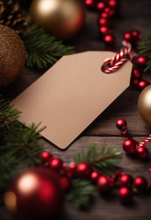 Christmas decoration on wooden background with space for your text. Toned.の素材