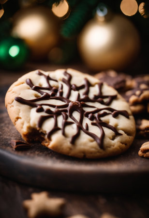Christmas cookies with chocolate and nuts on a wooden background. Selective focus.の素材