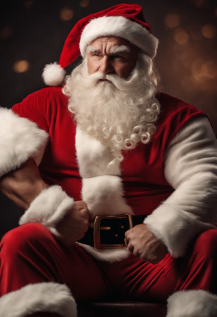 Portrait of santa claus sitting on chair and looking down.の素材