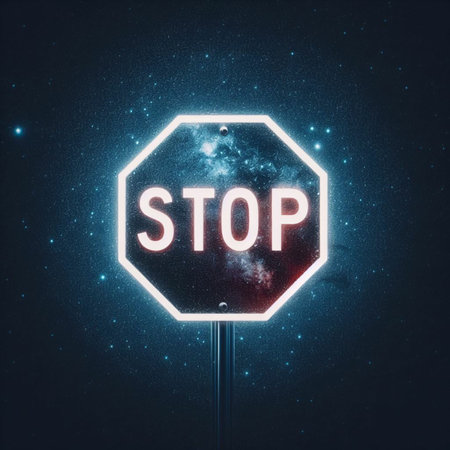 Stop sign with starry sky background. 3D Rendering.の素材