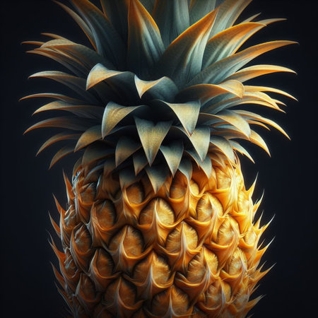 Pineapple on a black background. 3d render illustration.の素材