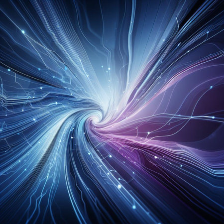 abstract blue background with glowing lines and dots, computer generated imagesの素材