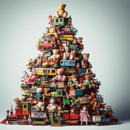 Christmas tree made of toys. Christmas tree made of wooden toys.の素材