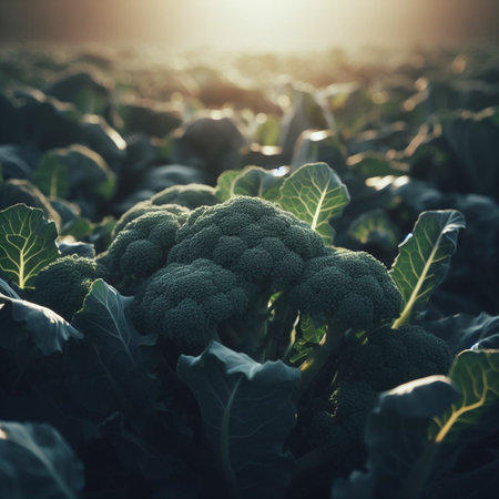 Cauliflower growing on a field in the sunlight. Toned.の素材