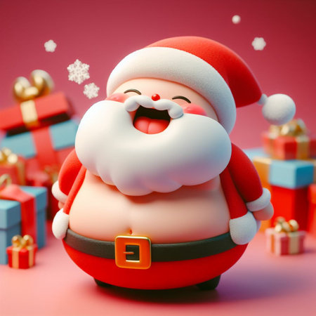 santa claus with christmas gifts on pink background. 3d illustrationの素材