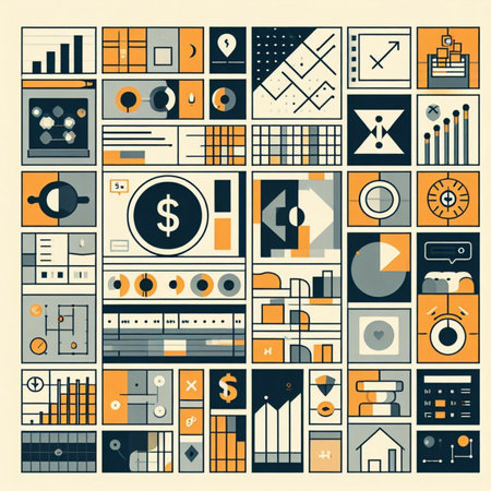 Abstract geometric background with different elements. Retro style. Vector illustration.の素材