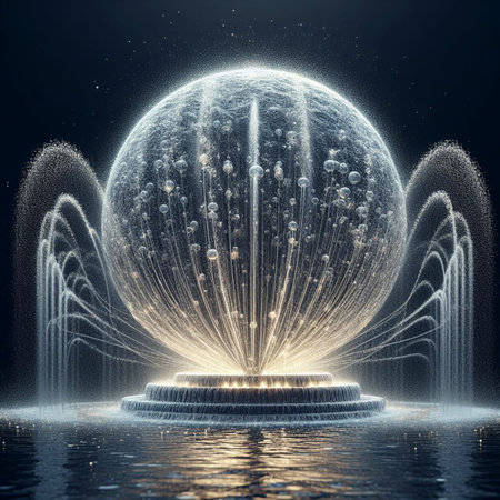 Fountain on a dark background. 3d rendering, 3d illustration.の素材