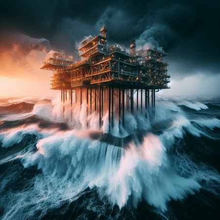 Oil and gas platform in the sea. Oil and gas industry.の素材