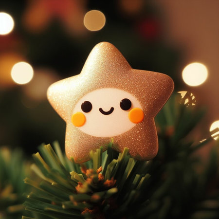 Christmas gingerbread cookie in the form of a star on a Christmas treeの素材