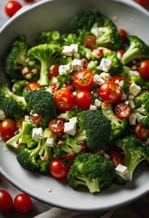 broccoli salad with feta cheese and cherry tomatoes, healthy foodの素材