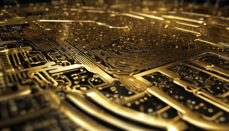 Circuit board close-up. Technology background. 3D renderingの素材
