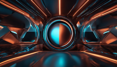 Futuristic Sci-Fi Spaceship Tunnel 3D Illustration Backgroundの素材