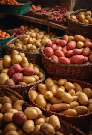 Potatoes in Basketset Stall. Toned.の素材