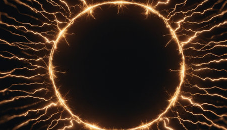 Circle of lightning with black background, 3d rendering abstract backgroundの素材