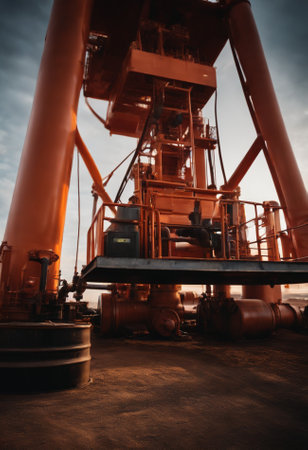 Oil and gas industry. Close-up of oil and gas extraction platform.の素材