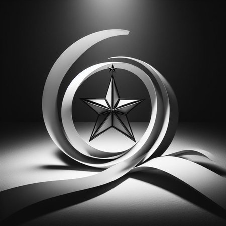 Silver star on a black background. 3d rendering. Computer digital drawing.の素材