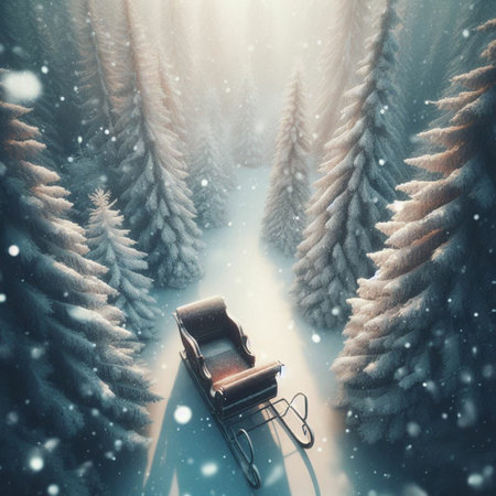 sled in the winter forest, christmas and new year conceptの素材