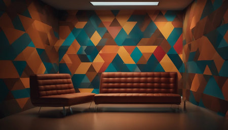 Interior of a modern waiting room with brown leather sofa 3D renderingの素材