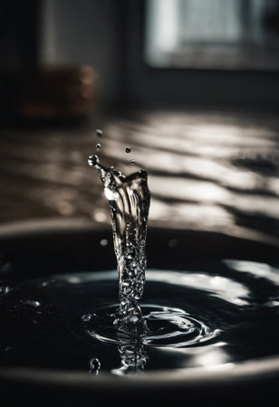 Water splash close up macro photography with selective focus and shallow depth of fieldの素材