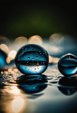 Water drops on glass with bokeh background. Nature concept.の素材