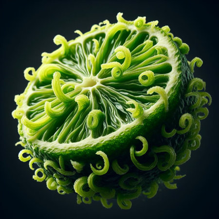 Lime on a black background. Close-up. Studio photography.の素材