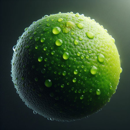Lime with water drops on a dark background. Close-up.の素材