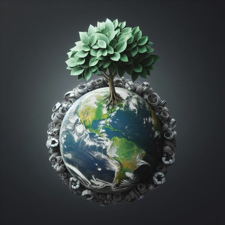 Ecology concept. Earth globe with green tree.の素材