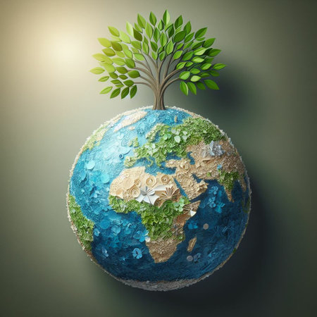 Ecology concept. Earth planet with tree.の素材
