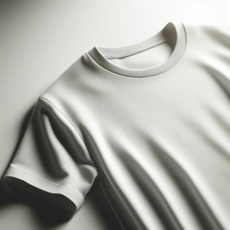 Blank white t-shirt mockup on a white background.の素材