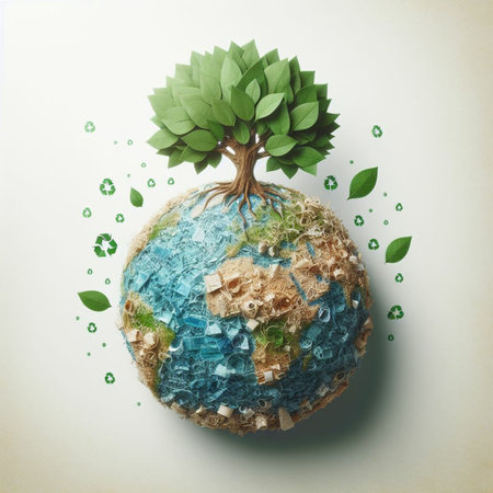 Ecology concept. Earth globe with green tree on top.の素材