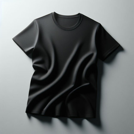Black t-shirt on a gray background. 3d rendering.の素材
