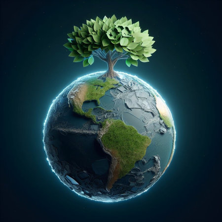 Ecology concept with green tree on planet Earth.の素材
