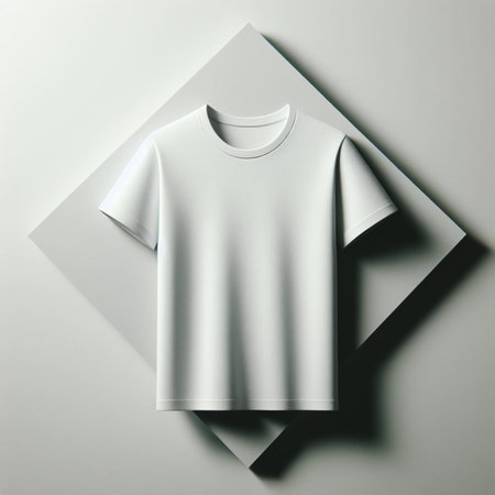 Blank white t-shirt mockup on gray background.の素材