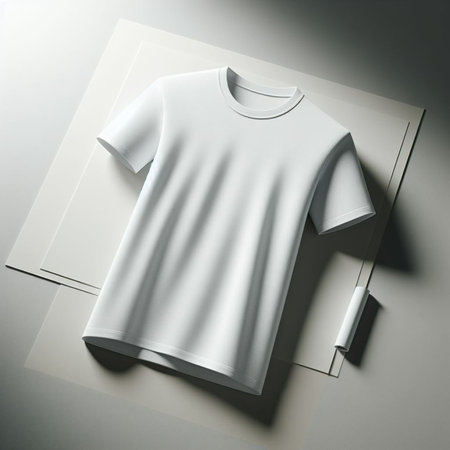 Blank white t-shirt mockup on gray background.の素材