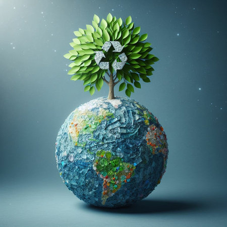 Ecology concept. Green tree in the shape of a world globeの素材