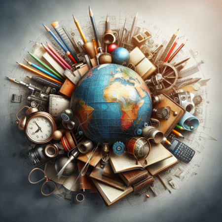 Globe and school supplies.の素材