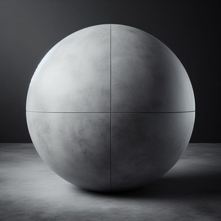 3d rendering of a concrete ball in front of a gray wallの素材