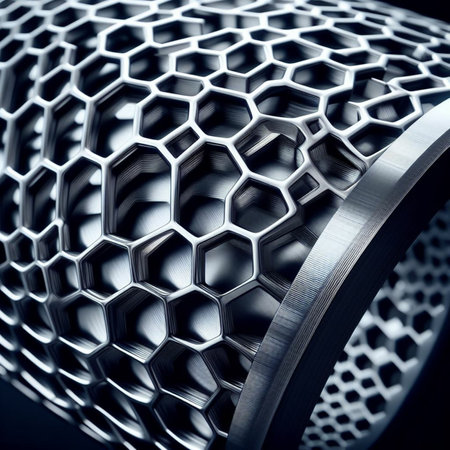 Close-up of a metal hexagon. Shallow depth of field.の素材