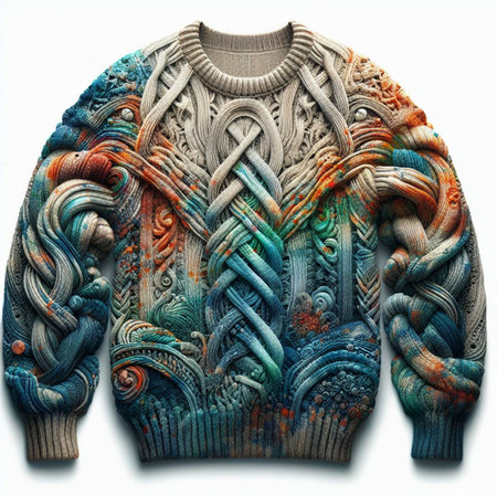 Knitted woolen sweater with embroidery on a white backgroundの素材