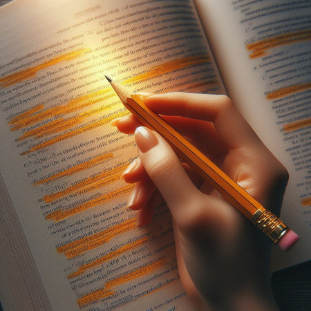 Image of female hands holding pencil and writing on book. Education conceptの素材
