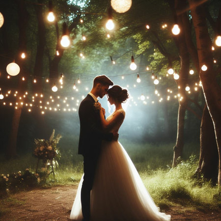 Wedding couple in love. Bride and groom in the forestの素材