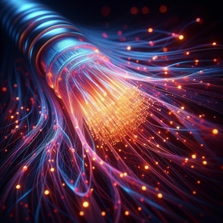 Fiber optical network cable, 3d rendering computer digital background.の素材